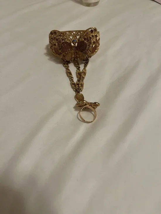 Gold-Tone Butterfly Hand Bracelet with Purple Accents - Picture 5 of 12